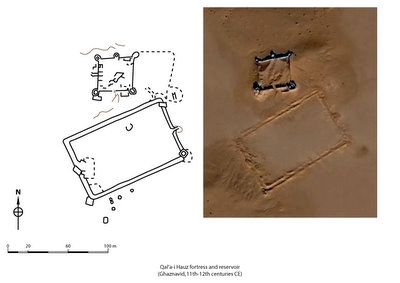 Fig. 2: Google Earth image and ASAGE plan of Qal’a-i Hauz - © ASAGE-Project