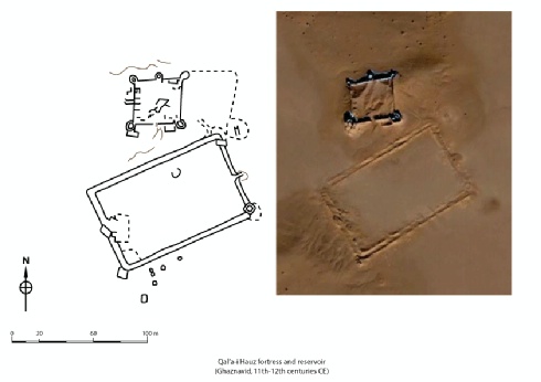 Fig. 2: Google Earth image and ASAGE plan of Qal’a-i Hauz - © ASAGE-Project