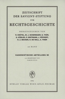 Zeitschrift der Savigny-Stiftung für Rechtsgeschichte (ZRG). Jg. 95. Kanonistische Abteilung. Hrsg. von R. Knütel, M. J. Schermaier, G. Thür, G. Köbler, P. Oestmann, J. Rückert; H.-J. Becker, H. De WAll, A. Thier; Wien et al.: Böhlau 2009; ISBN dieser Ausgabe:978-3-205-78493-7; XI, 738 Seiten