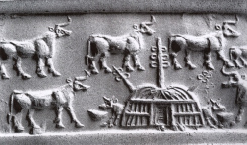 Example of a pastoral settlement at the end of the IV and beginning of the III millennia BC ( seal cylinder from Khafaje, Baghdad Museum.
