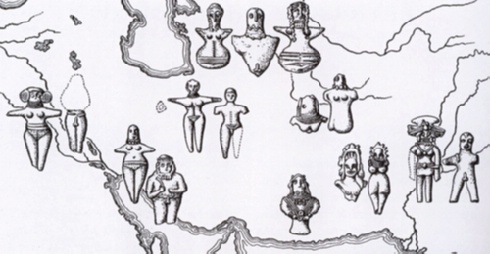 Distribuzione delle figurine antromorfe nell'Oriente Antico secondo Masson-Sarianidi (1973, fig.9)