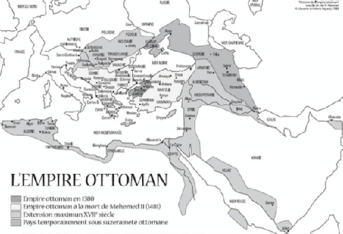 Carte d'après: "Histoire de L'Empire Ottoman" sous la dir. de R. Mantran © Librairie Arthème Fayard, 1989