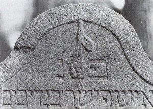 Symbole auf Grabsteinen des Jüdischen Friedhofs in Darmstadt-Bessungen: Stein Nr. 69 (Traube); ebd., Abb., S. 30.