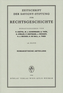 Zeitschrift der Savigny-Stiftung für Rechtsgeschichte (ZRG). Jg. 126. Romanistische  Abteilung. Hrsg. von R. Knütel, M. J. Schermaier, G. Thür, G. Köbler, O. Oestmann, J. Rückert, H.-J. Becker, H. De Wall, A. Thier; Wien et al.: Böhlau Verlag 2009. ISBN dieser Ausgabe: 978-3-205-78494-4; XX, 715 Seiten
