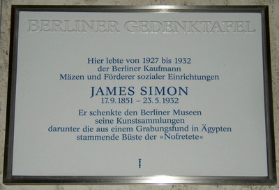 Berliner Gedenktafel für James Simon (Bundesallee 23) in Berlin-Wilmersdorf. Quelle: Doris Antony, Berlin 2007