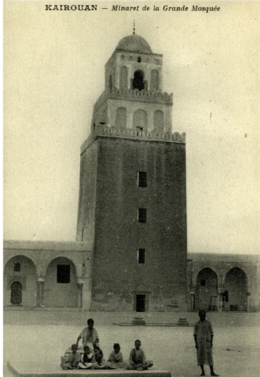 Fig. 3 View of the Minaret of the Great Mosque of Quairawan in Tunisia in the early twentieth century - Postcard from 1900 (anonymous work)